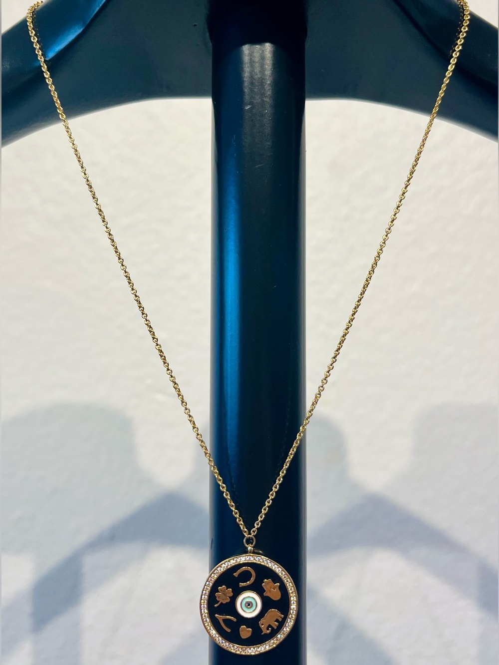 Tai Gold Evil Eye Good Luck Elephant Medallion Pendant Necklace